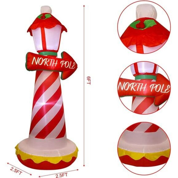6FT Inflatable Xmas Lighthouse, Blow Up North Pole Sign with Built in LED Lights - Picture 2 of 6